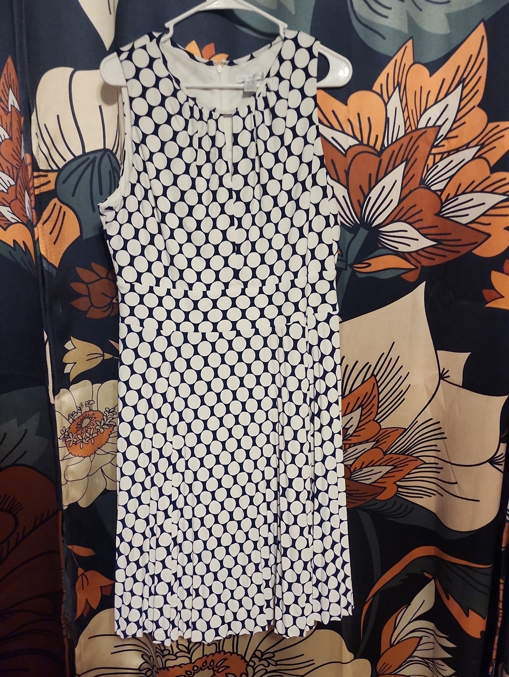 London Times Navy and White Polka Dot Fit-and-Flare Mini Dress